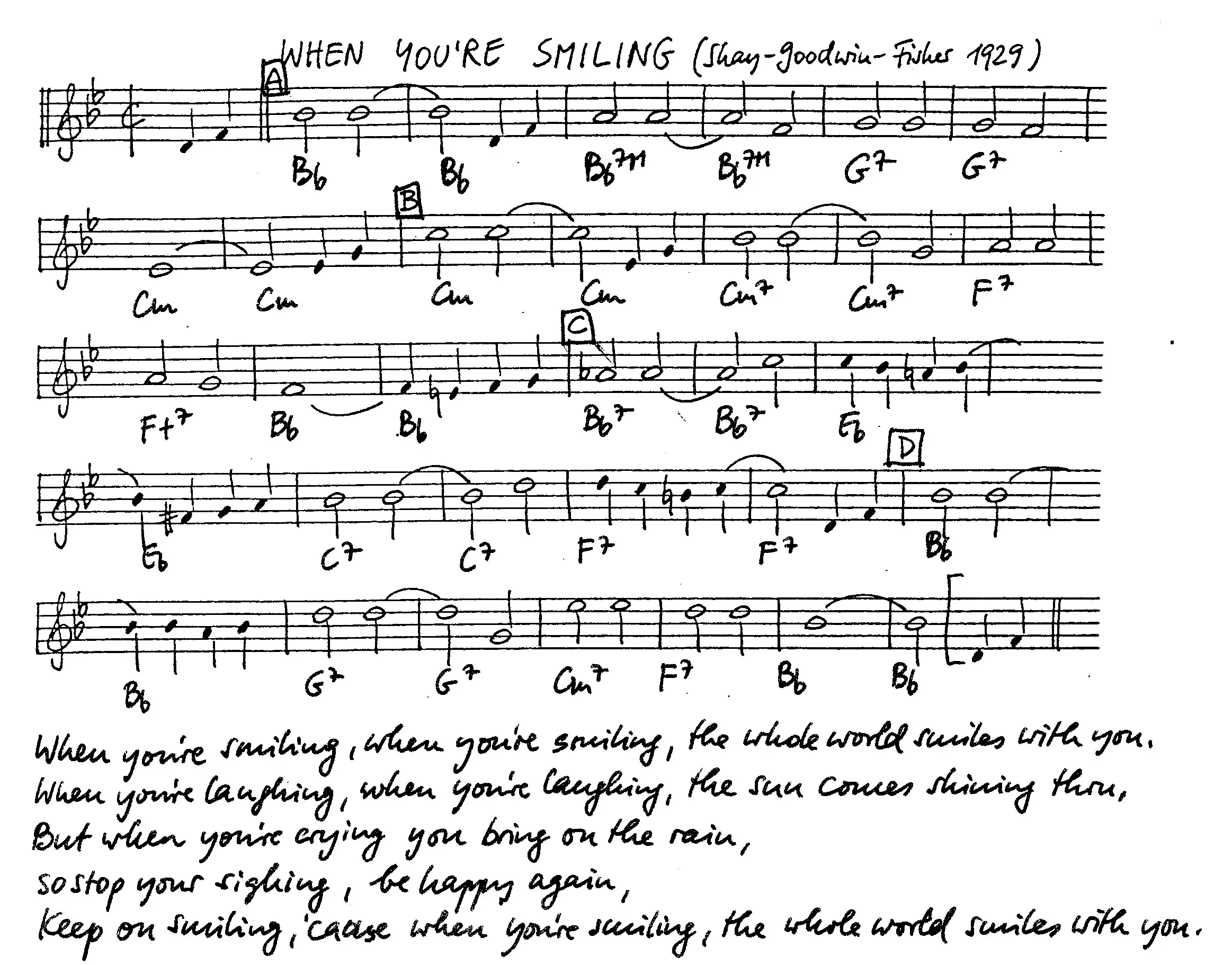 when you're smiling. Free Jazz Leadsheet, courtesy of The Jungle Jazz Band